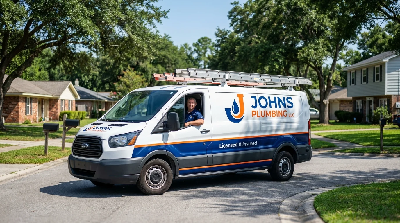 Johns Plumbing LLC service van in Pearland, TX