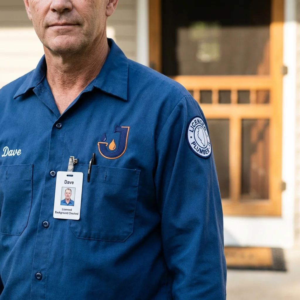 Licensed plumber showing ID badge in Pearland, TX