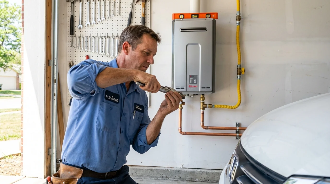 Tankless water heater installation by a Johns Plumbing LLC plumber in Pearland