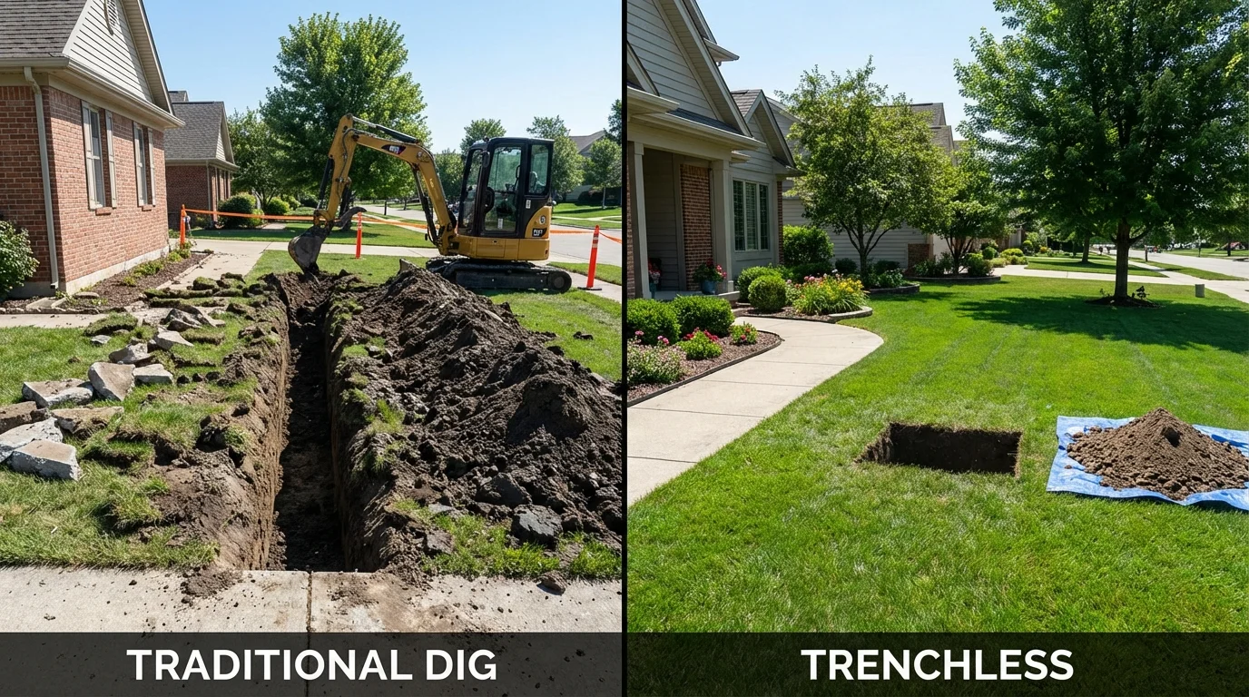 Trenchless sewer repair with minimal yard damage versus traditional excavation in Pearland, TX